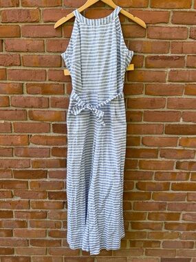 CBR Light Blue Stripe Sleeveless Cropped Jumpsuit